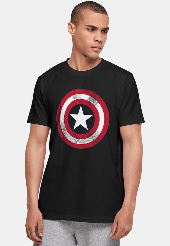 Avengers - Captain America Distressed Shield Basic T-Shirt-0