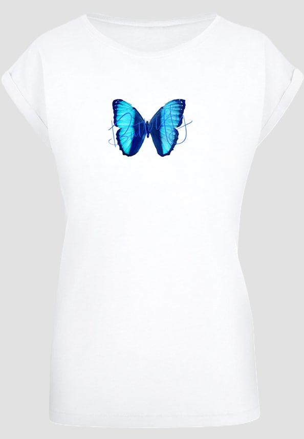 Ladies Butterfly Blue Extended Shoulder Tee-4