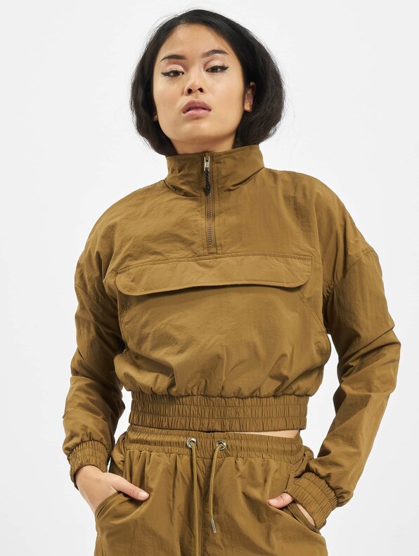 Ladies Cropped Crinkle Nylon Pull Over -2