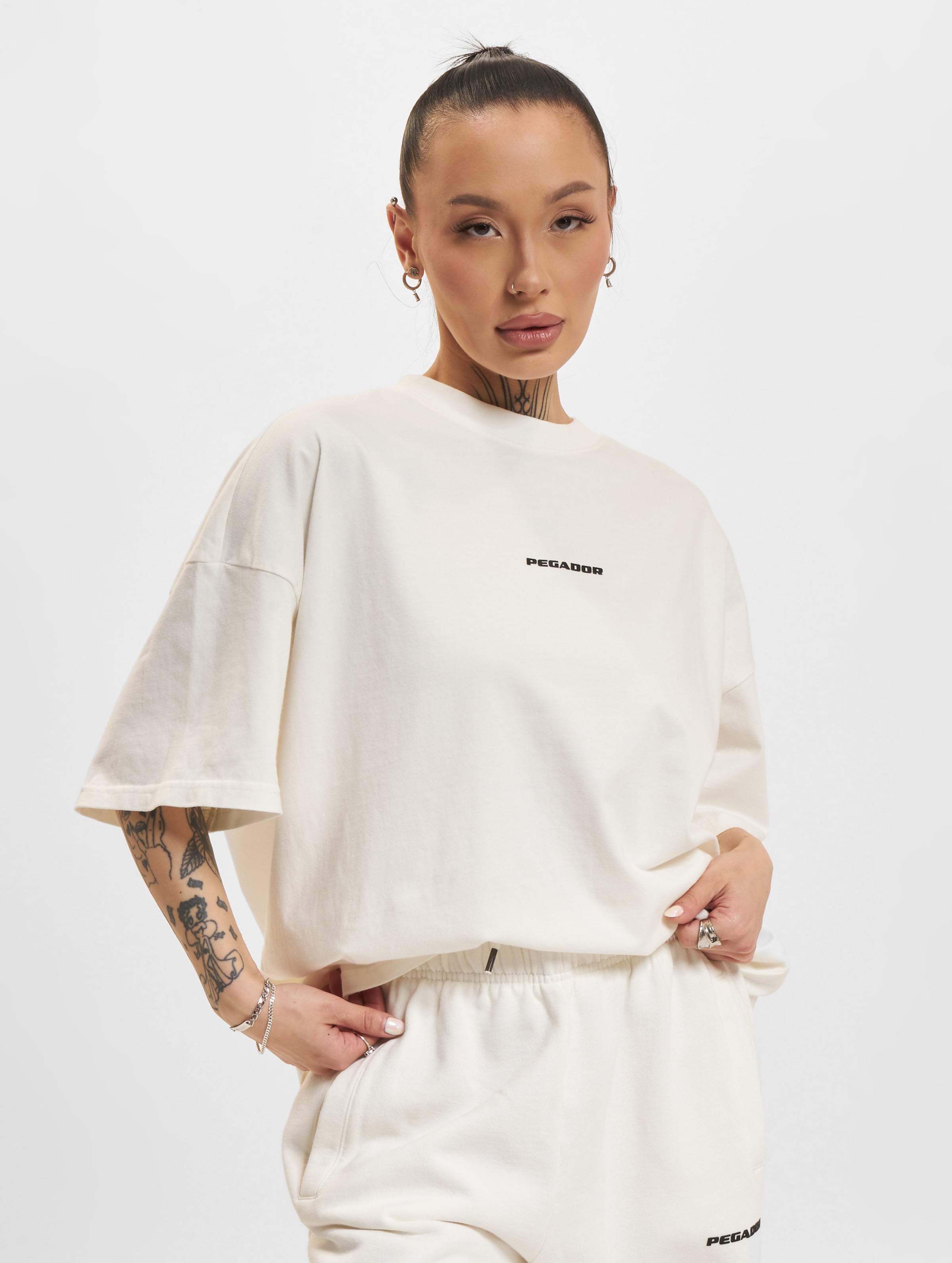 PEGADOR Bracy Heavy Oversized T-Shirts Vrouwen op kleur wit, Maat XS