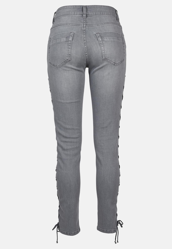 Ladies Denim Lace Up Skinny Pants-5