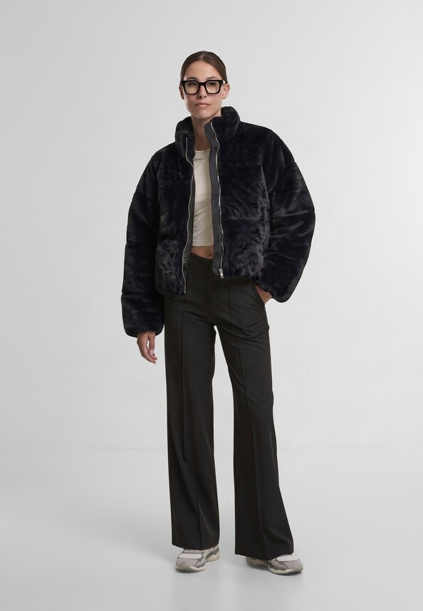 Ladies Short Faux Fur Puffer Jacket-2