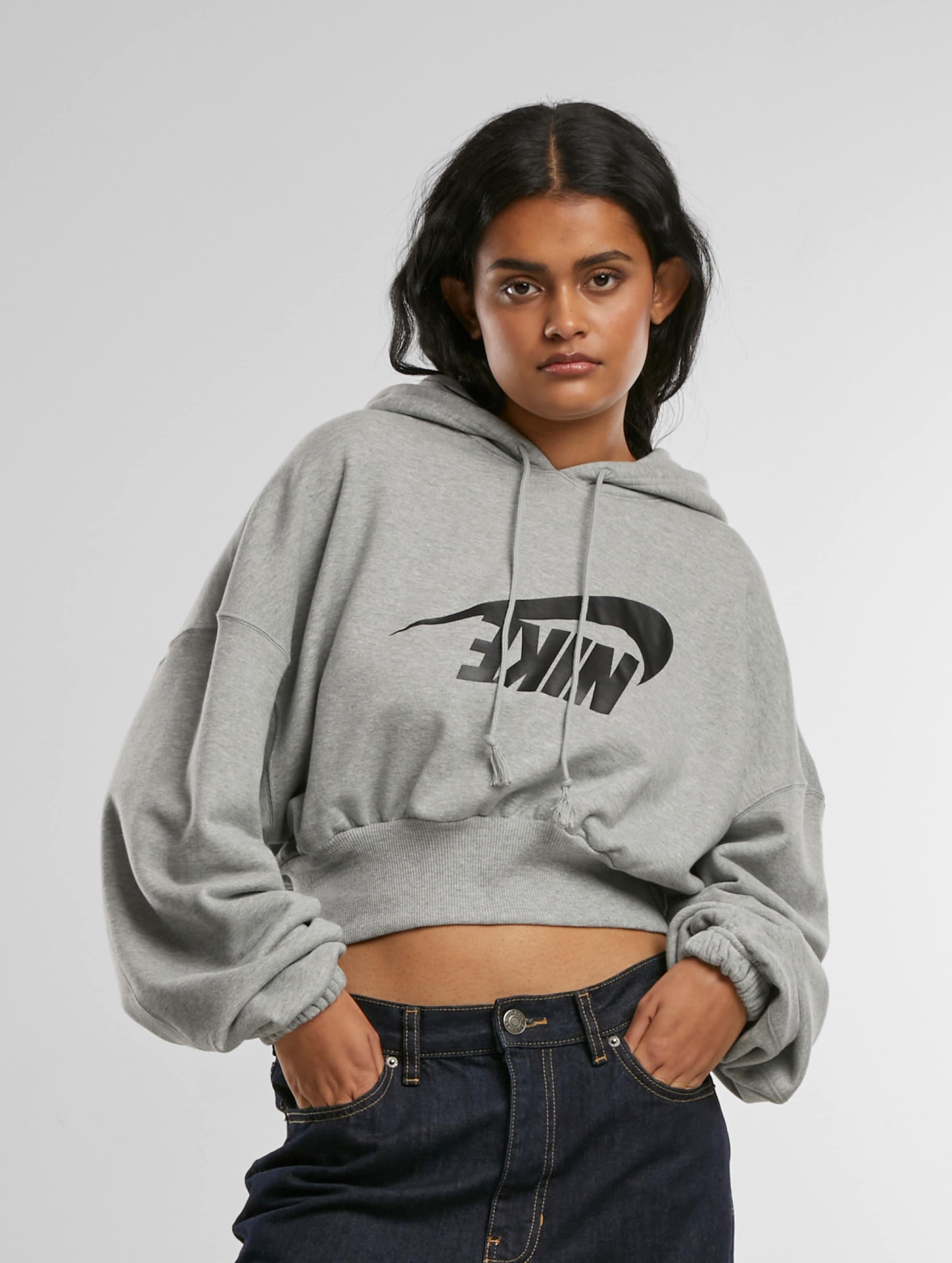 Grey nike crop top hoodie sale