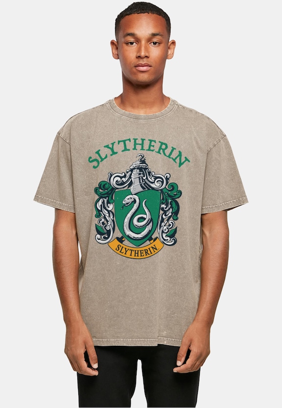 Harry Potter - Slytherin Crest Acid Washed Oversized Tee-0