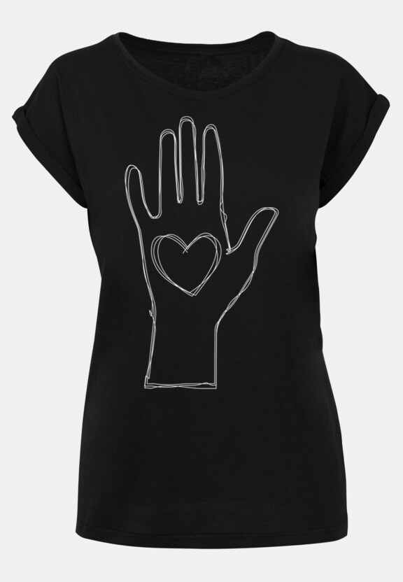 Ladies Peace - Scribble Hand Heart Black  Extended Shoulder Tee-4