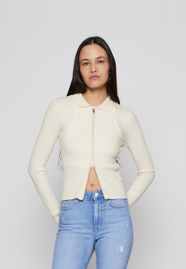 Ibi Rib O-Neck Zipper Cardi-2