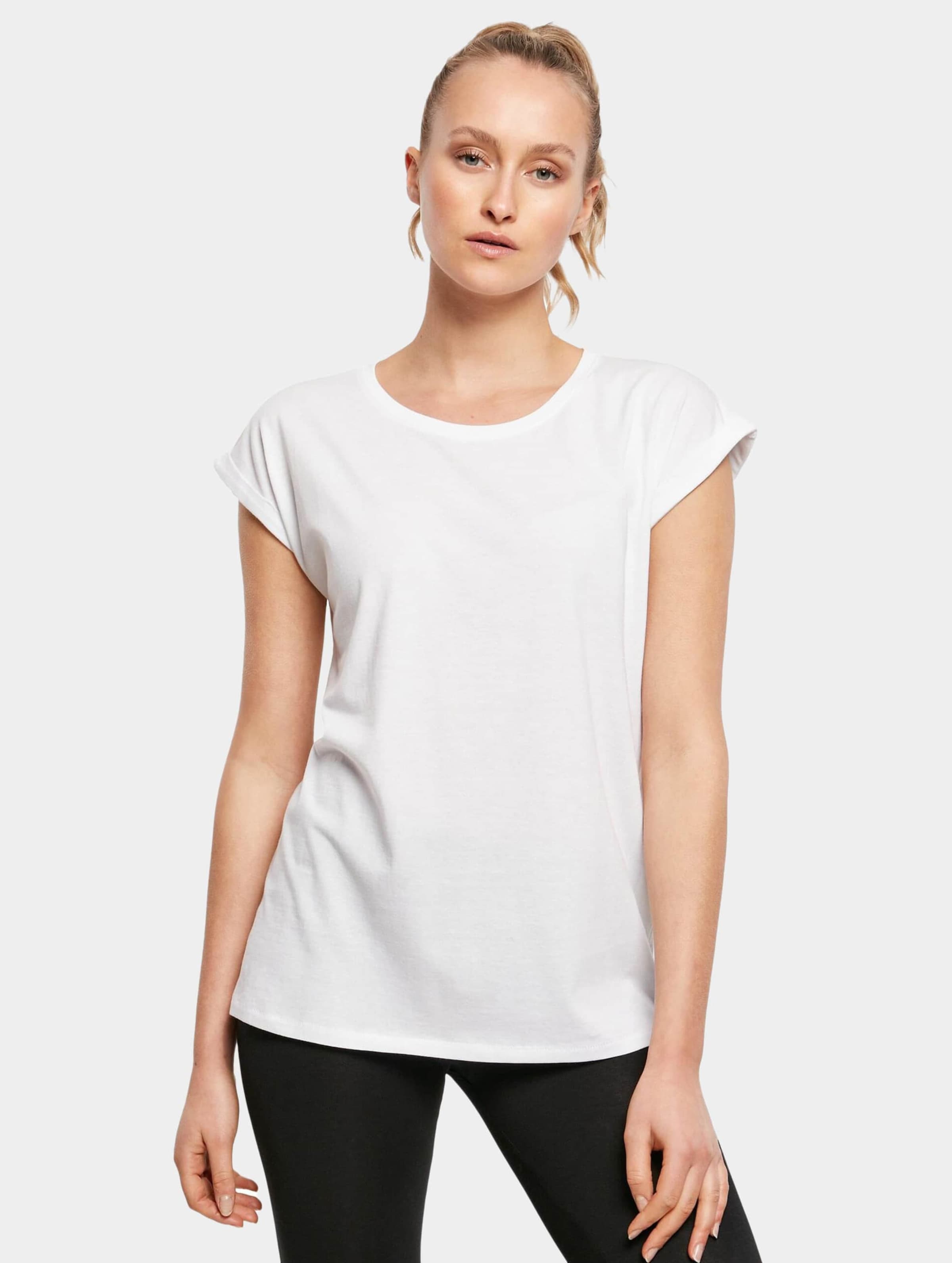 Build Your Brand Ladies Organic Extended Shoulder Tee Vrouwen op kleur wit, Maat XL