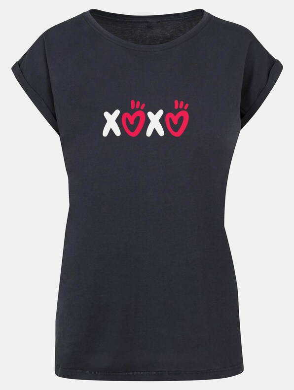 Ladies Valentines Day - XOXO Extended Shoulder T-2