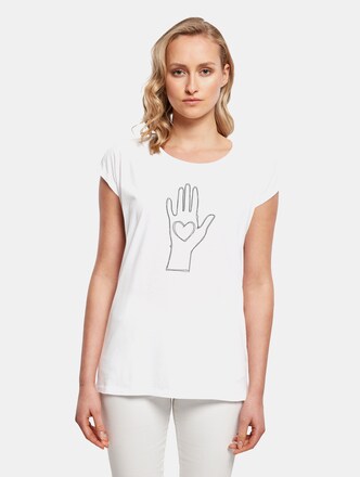 Ladies Peace - Scribble Hand Heart White Extended Shoulder