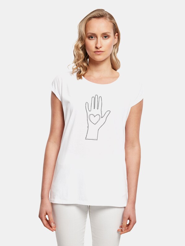 Ladies Peace - Scribble Hand Heart White Extended Shoulder-0