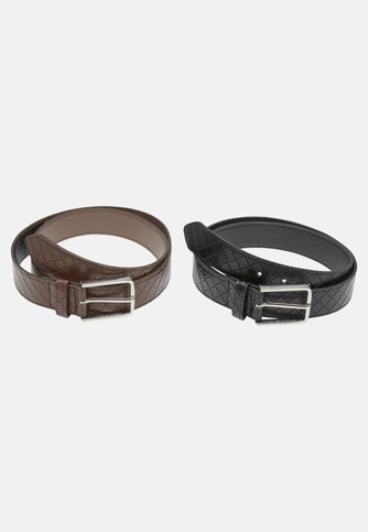 Woven Embossed Synthetic Leather Belt 2-Pack