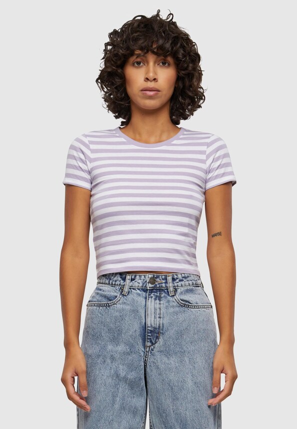 Ladies Short Striped Tee-0