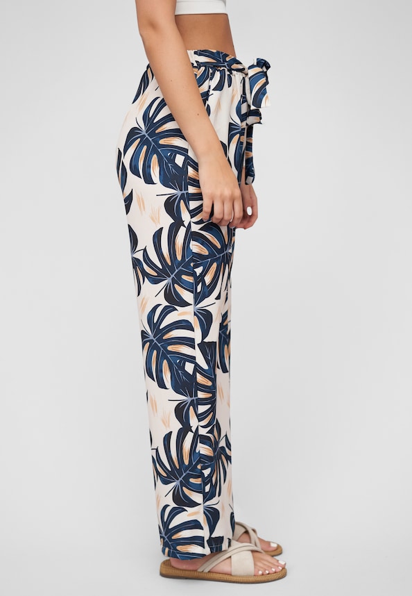 Summer Pants with palm print and tie belt-3