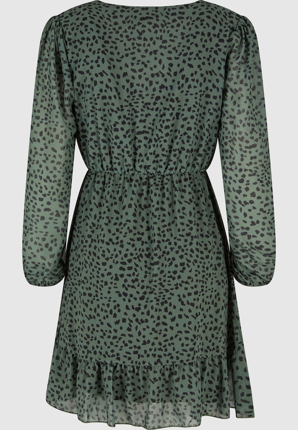 Cloud5ive V-Neck Chiffon in Wickeloptik mit Leo Print Dress-4