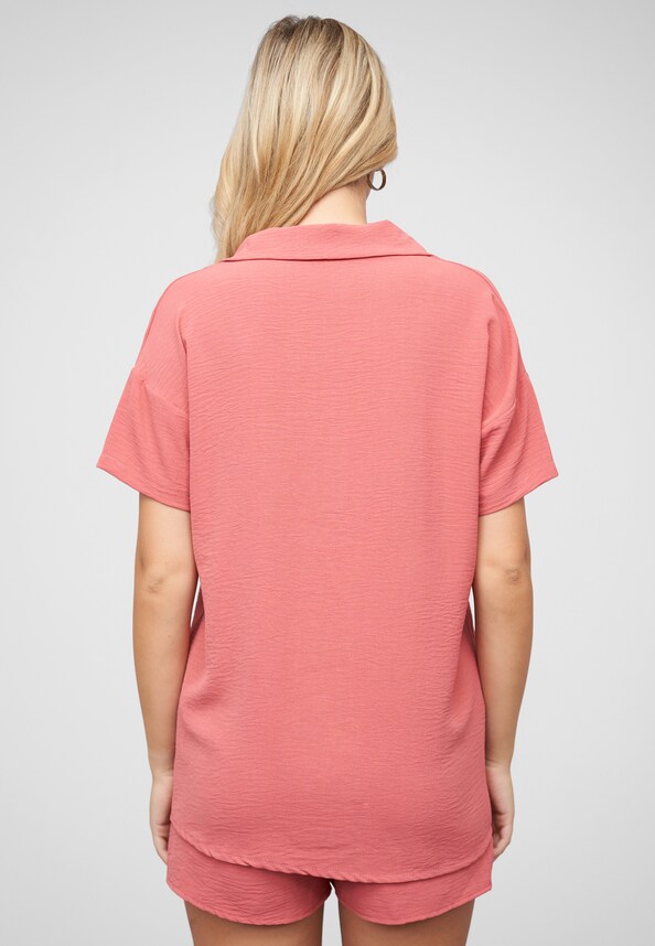 Musselin Kurzarm Hemd mit Knopfleiste und Brusttasche-1