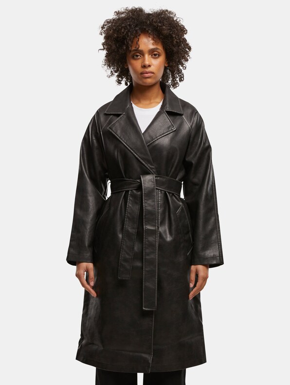 Urban Classics Ladies Vintage Leather Trenchcoat-2