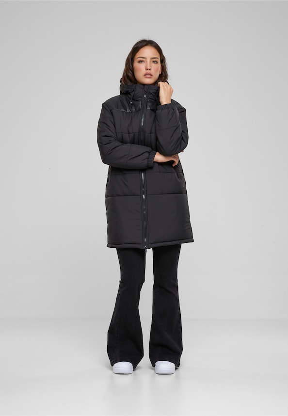 Ladies Hooded Mixed Puffer Coat-4