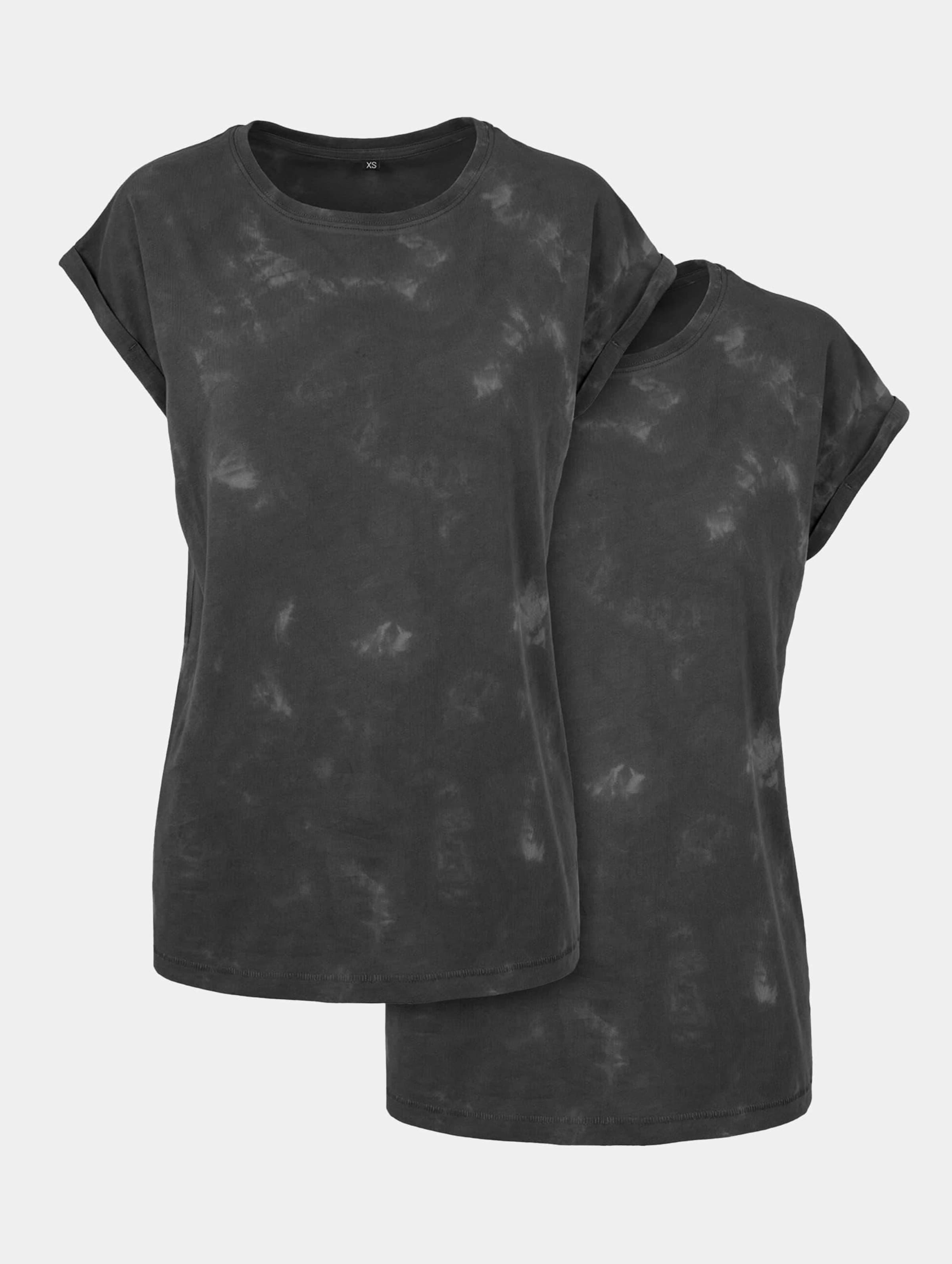 Build Your Brand Ladies Batik Dye Extended Shoulder Tee 2-Pack Vrouwen op kleur grijs, Maat XS