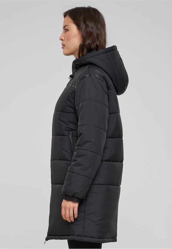 Ladies Hooded Mixed Puffer Coat-2