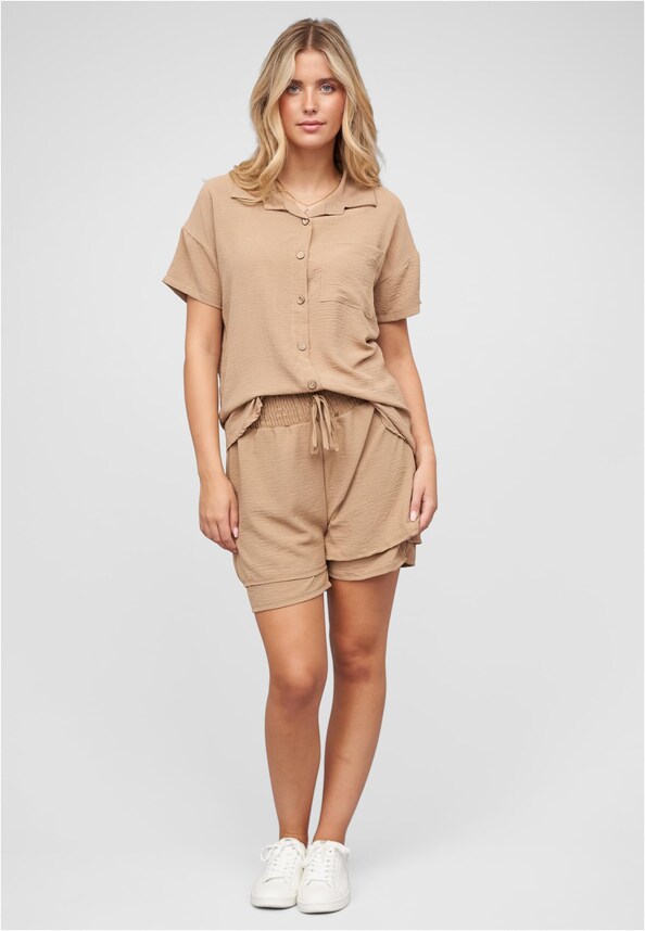 Musselin Kurzarm Hemd mit Knopfleiste und Brusttasche-4