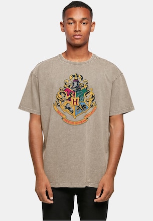 Harry Potter - Hogwarts Crest Gold Acid Washed Oversize Tee