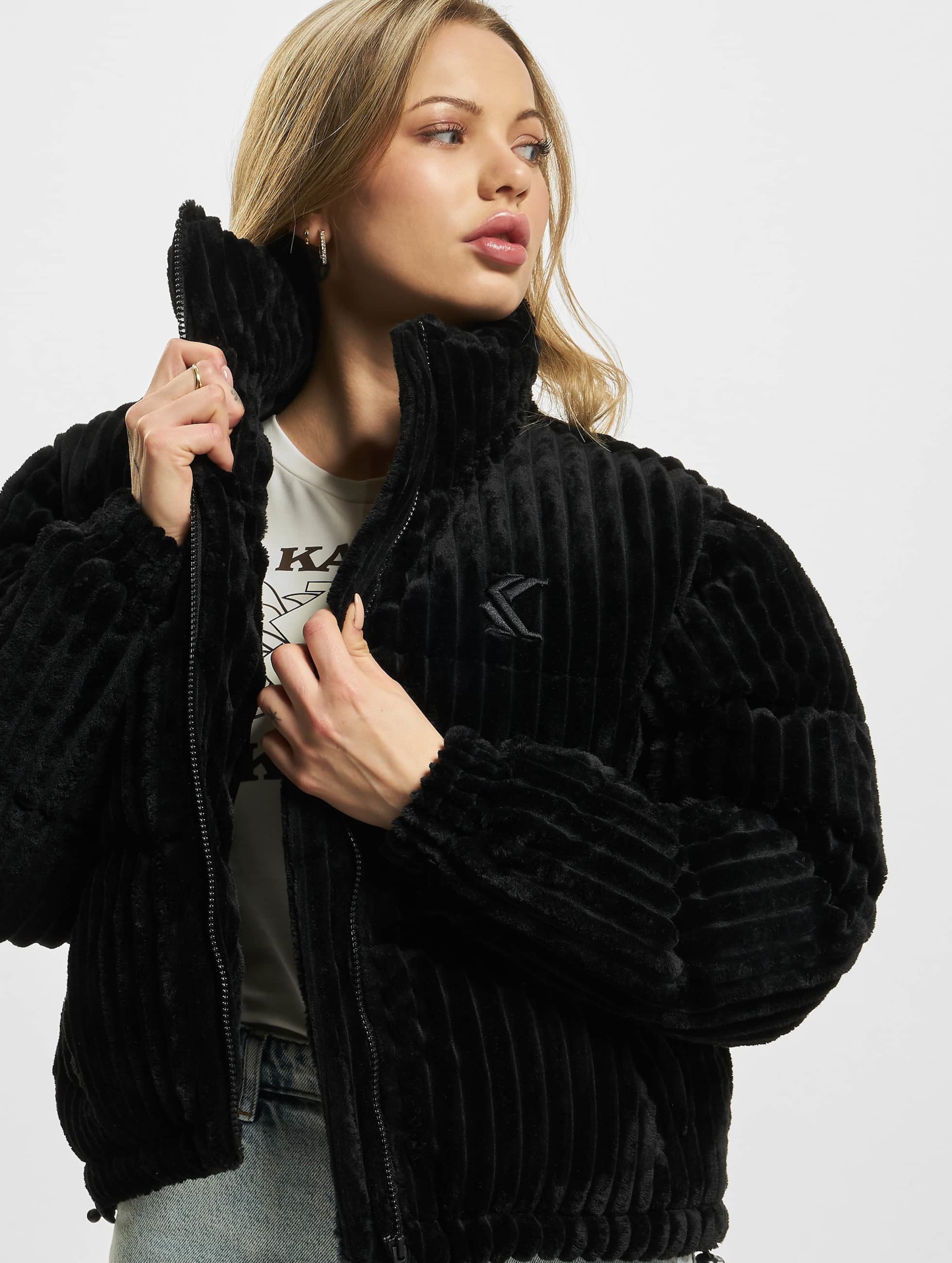 Karl Kani KK OG Fuzzy Corduroy Puffer Jacket Vrouwen op kleur zwart, Maat XL