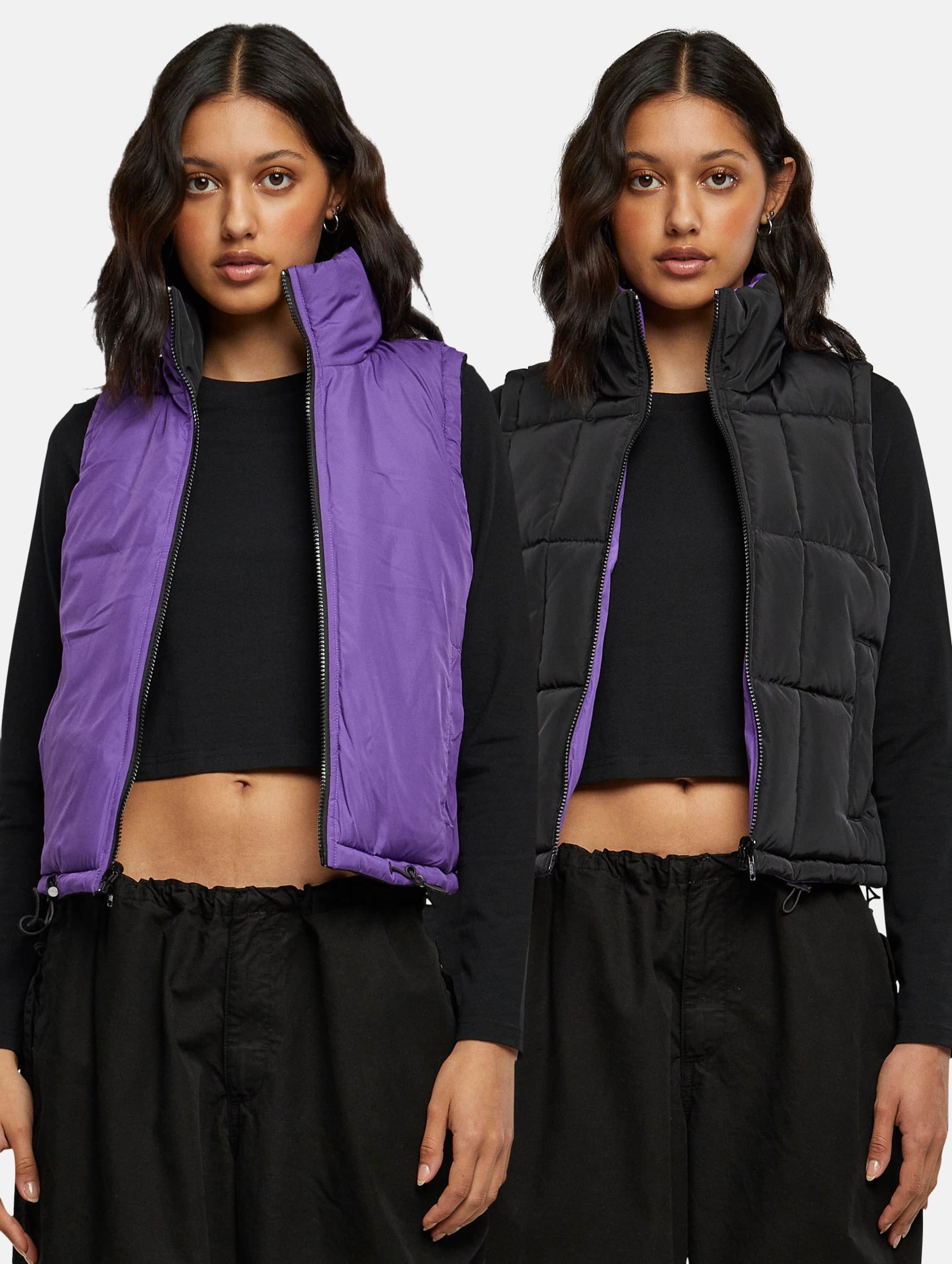 Urban Classics - Reversible Cropped Puffer Sleeveless jacket - XXL - Zwart/Paars