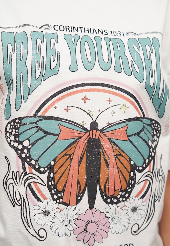 T-Shirt-Kleid mit Free Yourself Butterfly Print-5