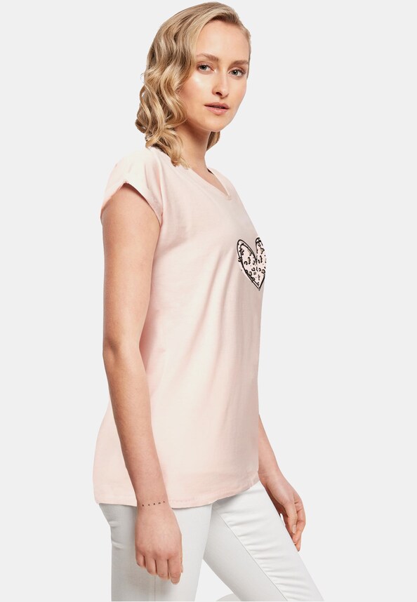 Ladies Valentines Day - Leopard Heart Extended Shoulder Tee-3