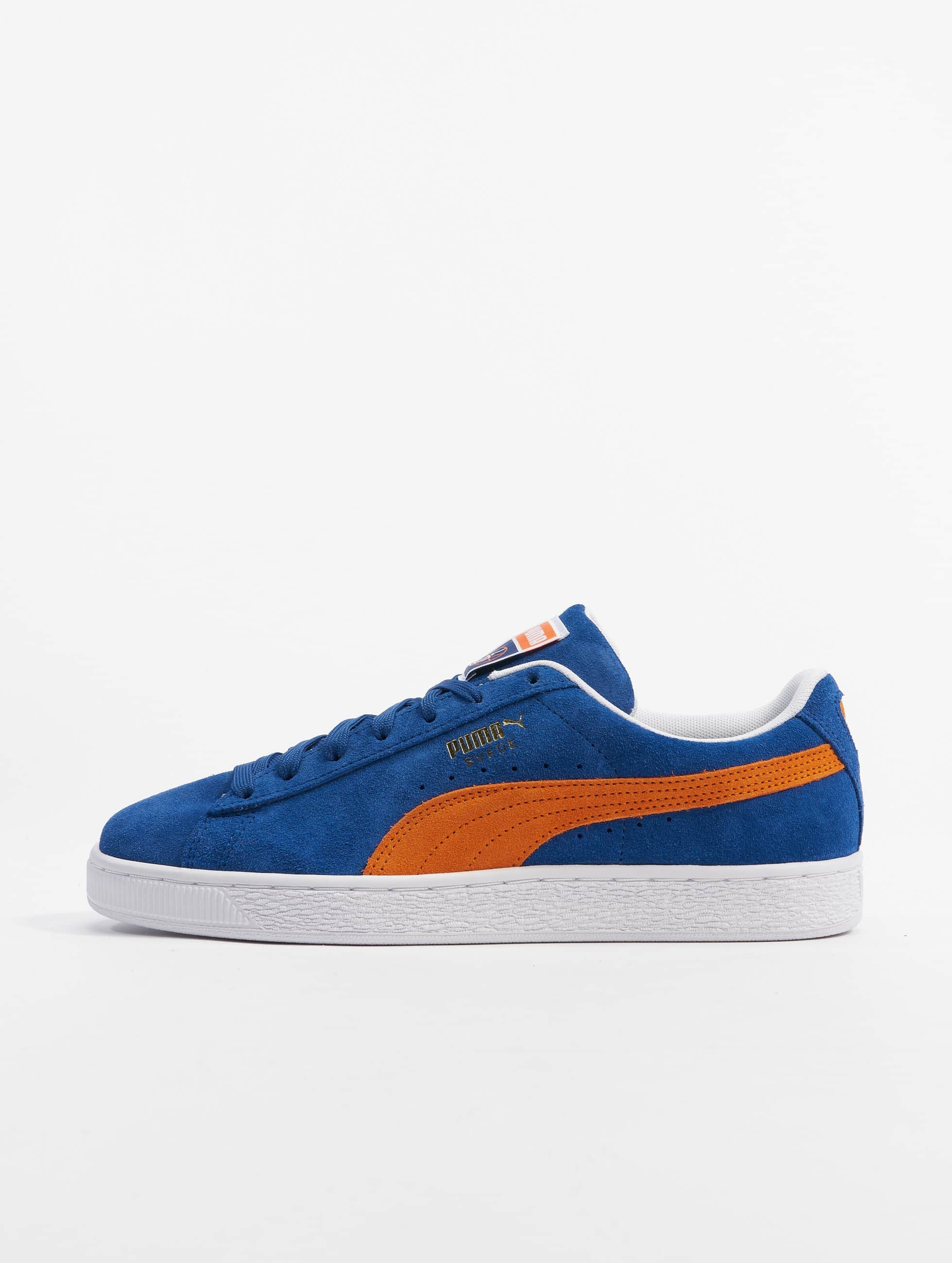 Blue and store orange puma suede