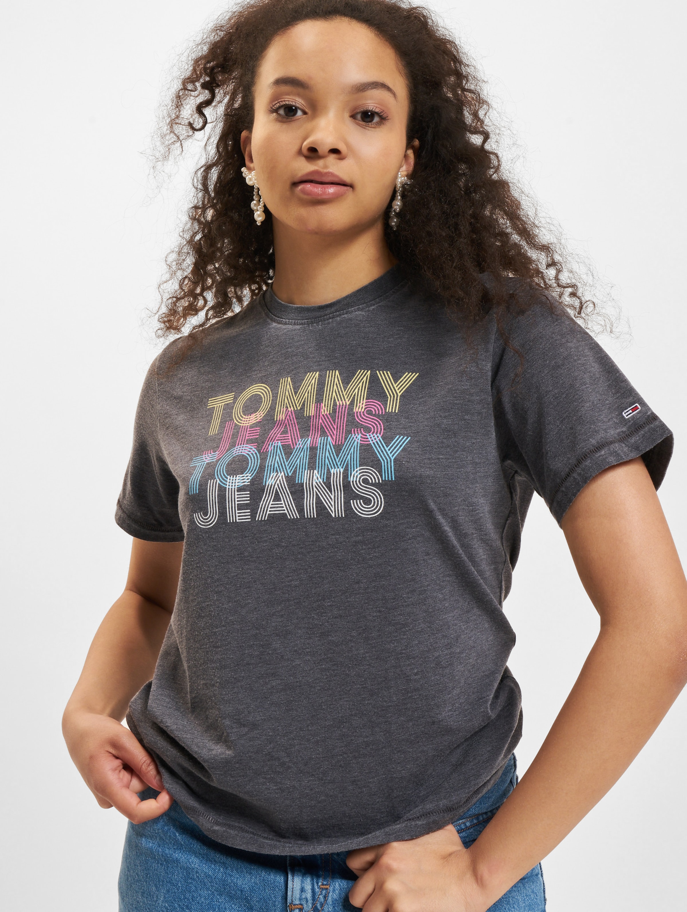 Tommy Jeans Bxy Crop Multi T-Shirt Frauen,Unisex op kleur grijs, Maat XS