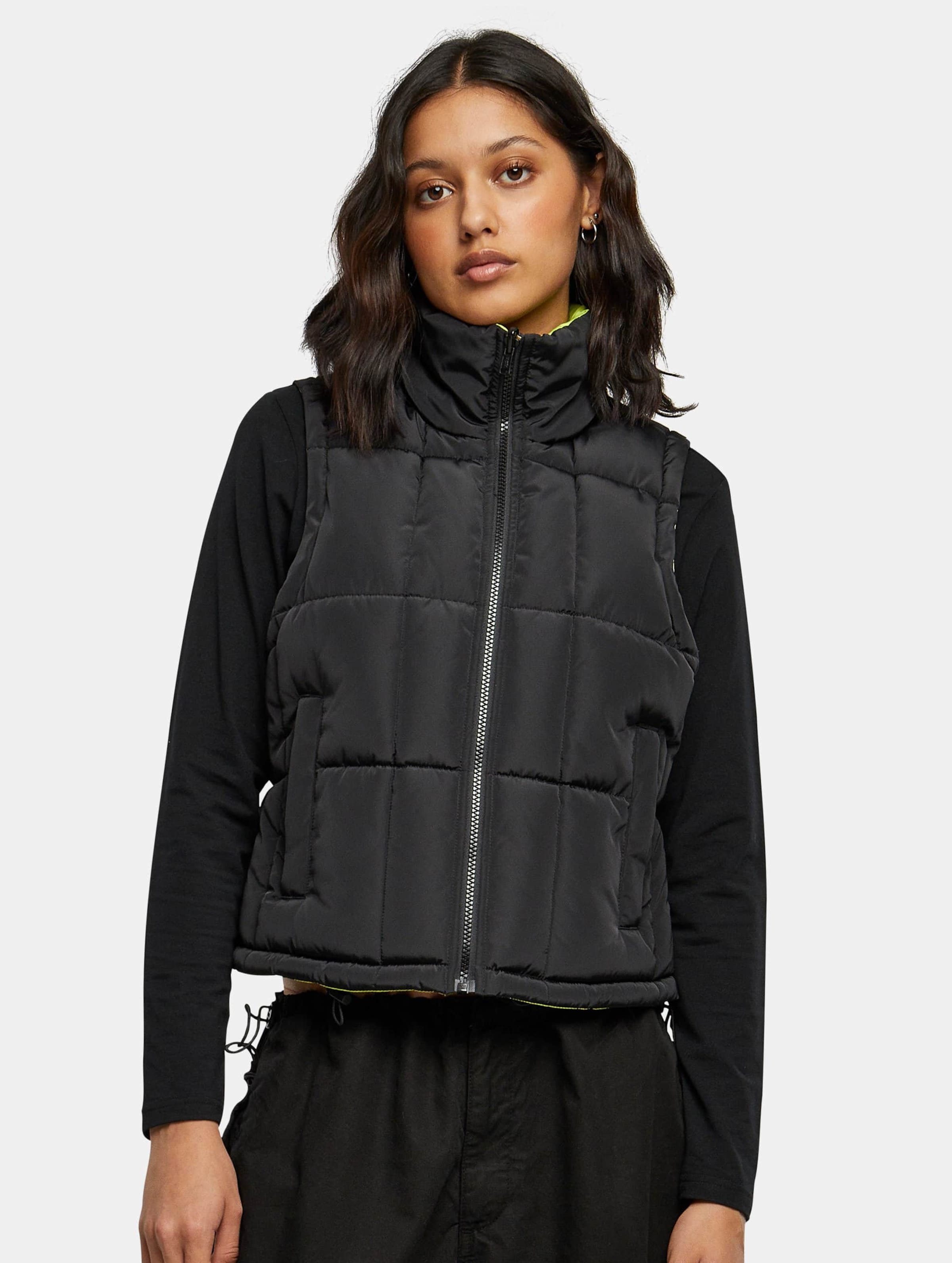 Urban Classics - Reversible Cropped Puffer Sleeveless jacket - L - Zwart/Geel