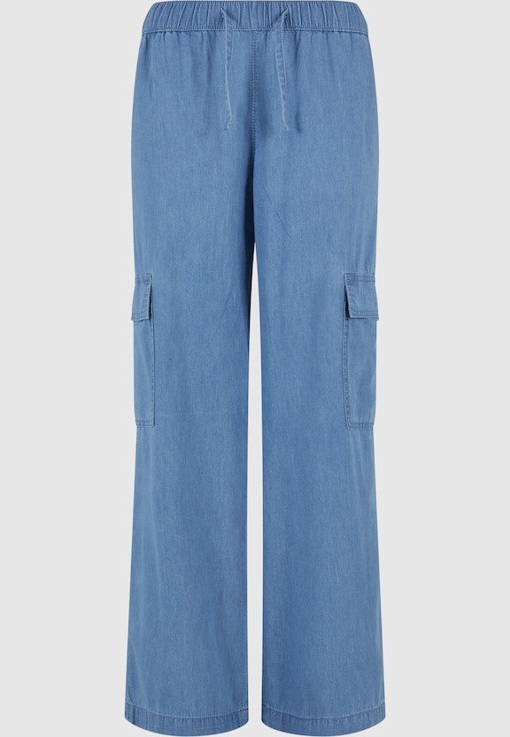 Ladies Light Denim Cargo Pants-3