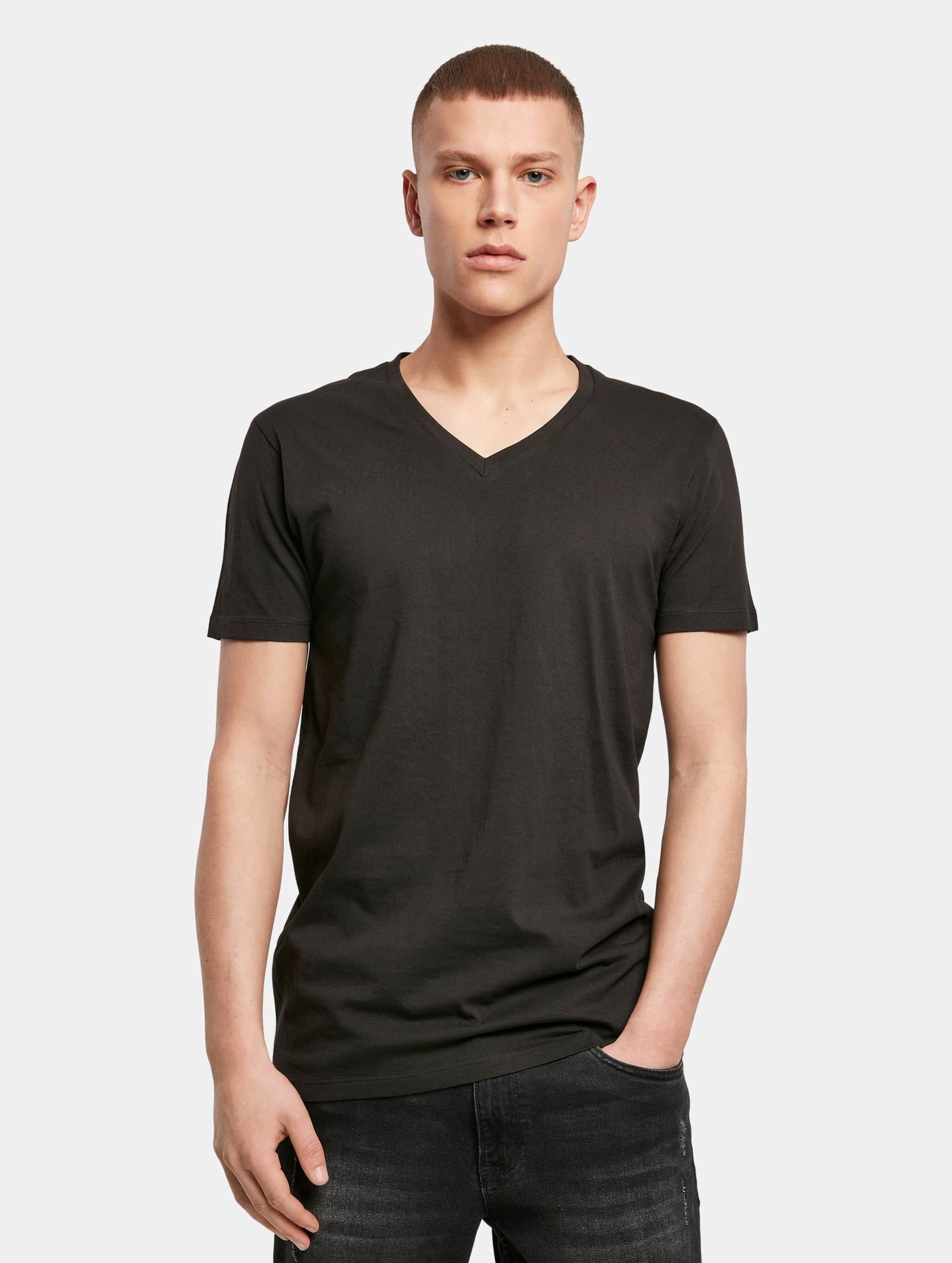 Build Your Brand Light T-Shirt V-Neck Mannen op kleur zwart, Maat M