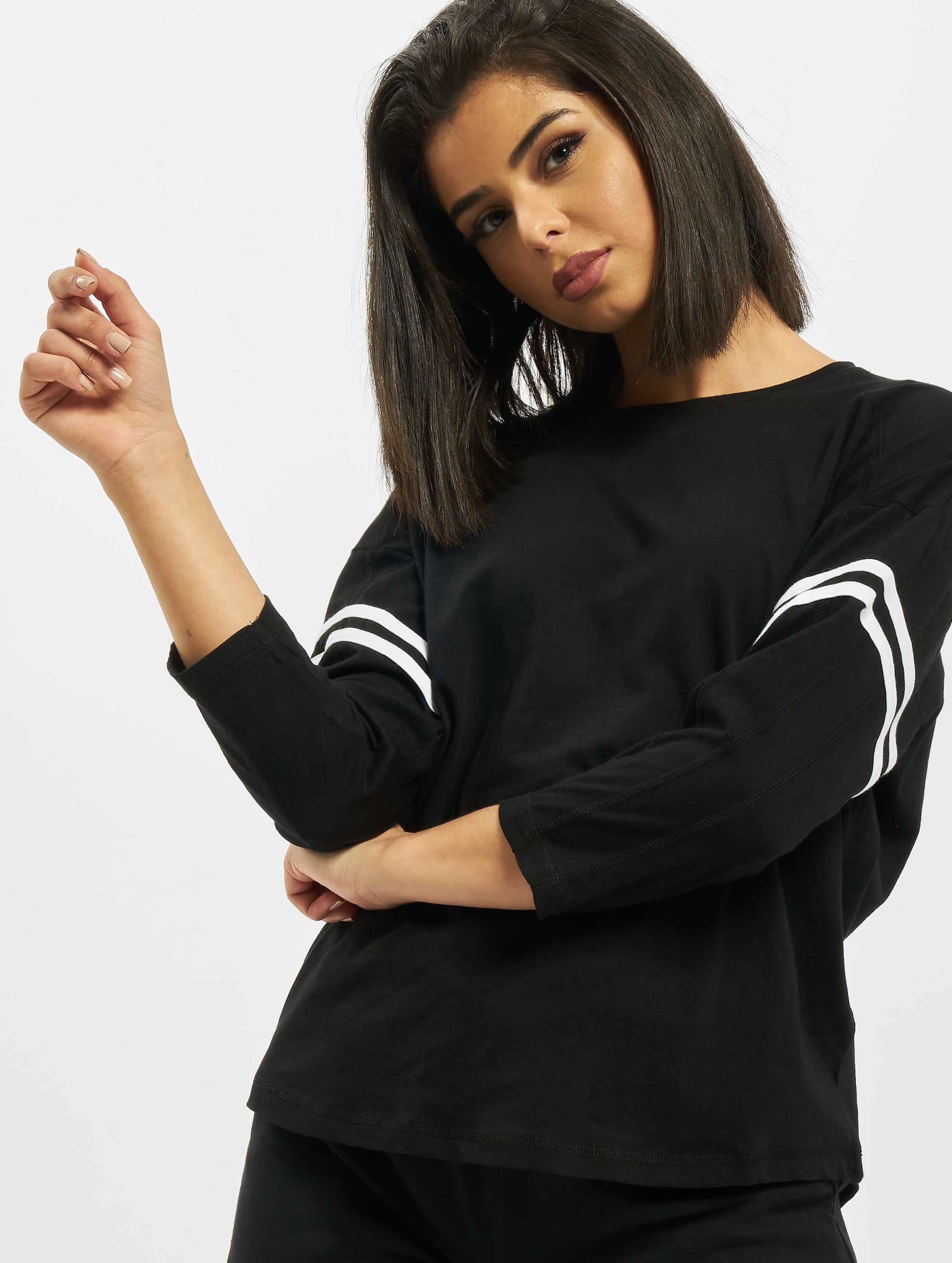 Urban Classics Sleeve Striped Longsleeve Vrouwen op kleur zwart, Maat XL