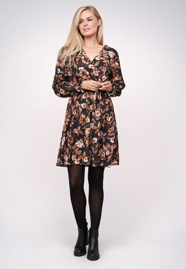 Longsleeve wrap-look Dress with flower print and tie belt-4