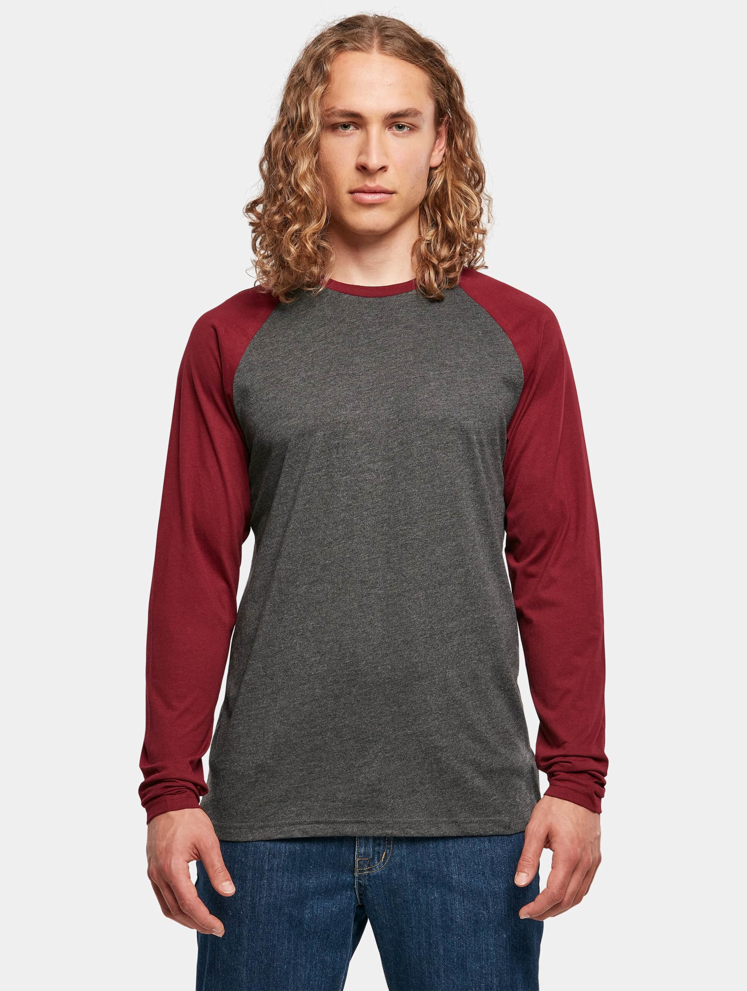 Build Your Brand Contrast Raglan Longsleeve Mannen op kleur grijs, Maat XXL