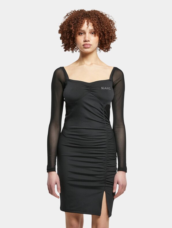 KK Small Retro Satin Long Sleeve Dress black-2