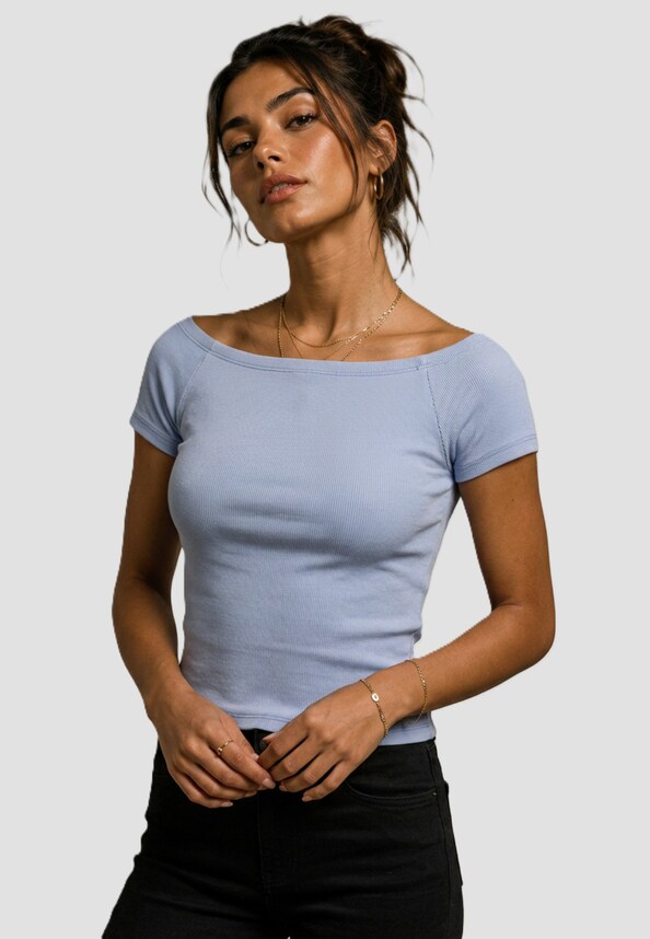 Ladies Off Shoulder Rib-0