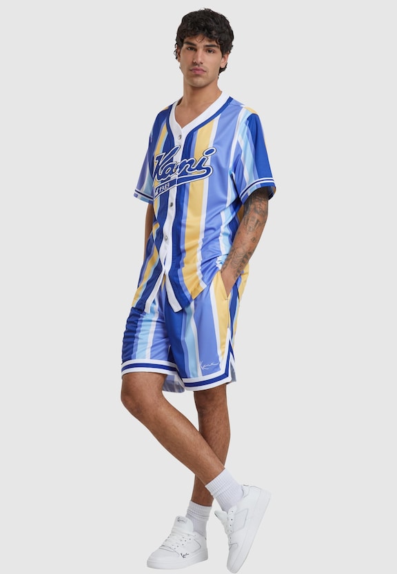 KM241-043-1 Karl Kani Small Signature Striped Mesh Shorts-2