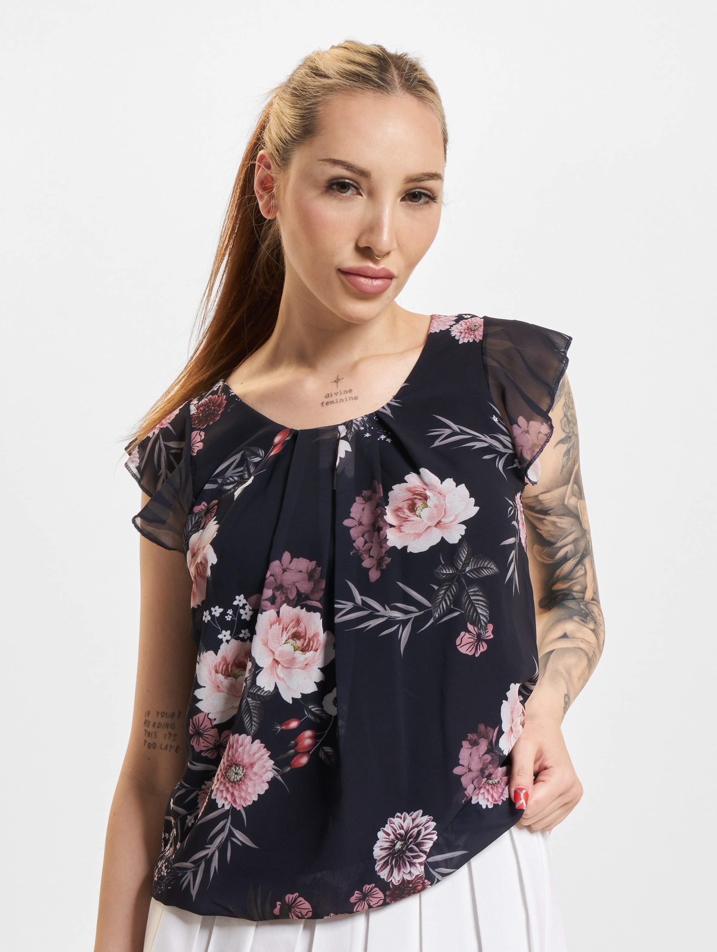 Cloud5ive Chiffon Blumen Muster T-Shirts op kleur zwart, Maat XXL