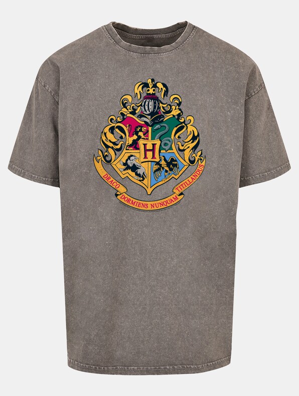 Harry Potter - Hogwarts Crest Gold Acid Washed Oversize-2