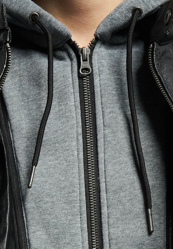 Fleece Hooded Fake Leather -2