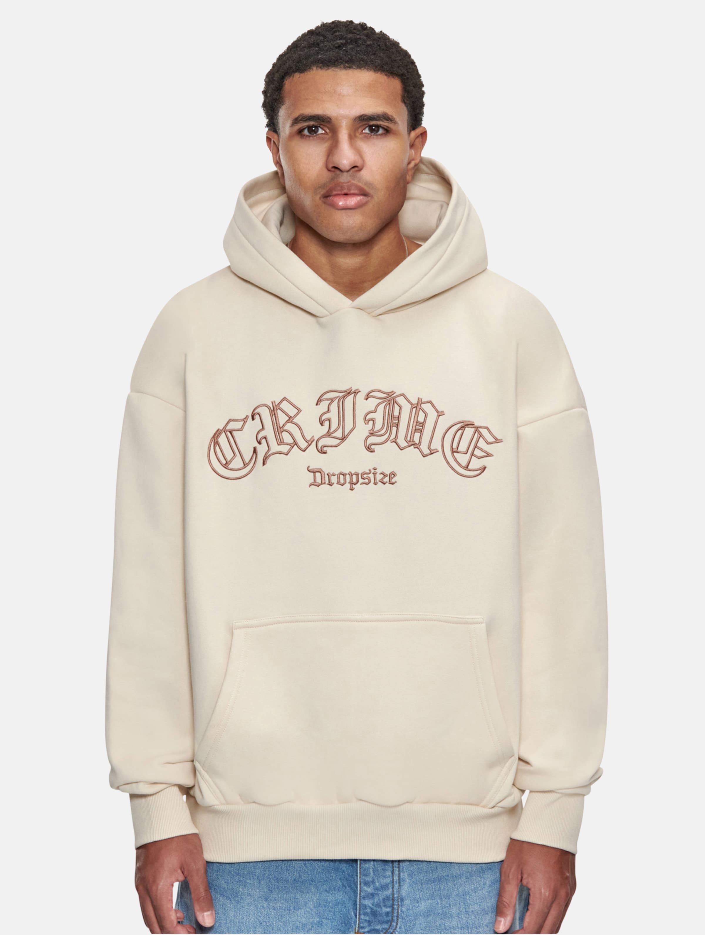 Dropsize Heavy Oversize Crime Outline Hoodies op kleur beige, Maat XL