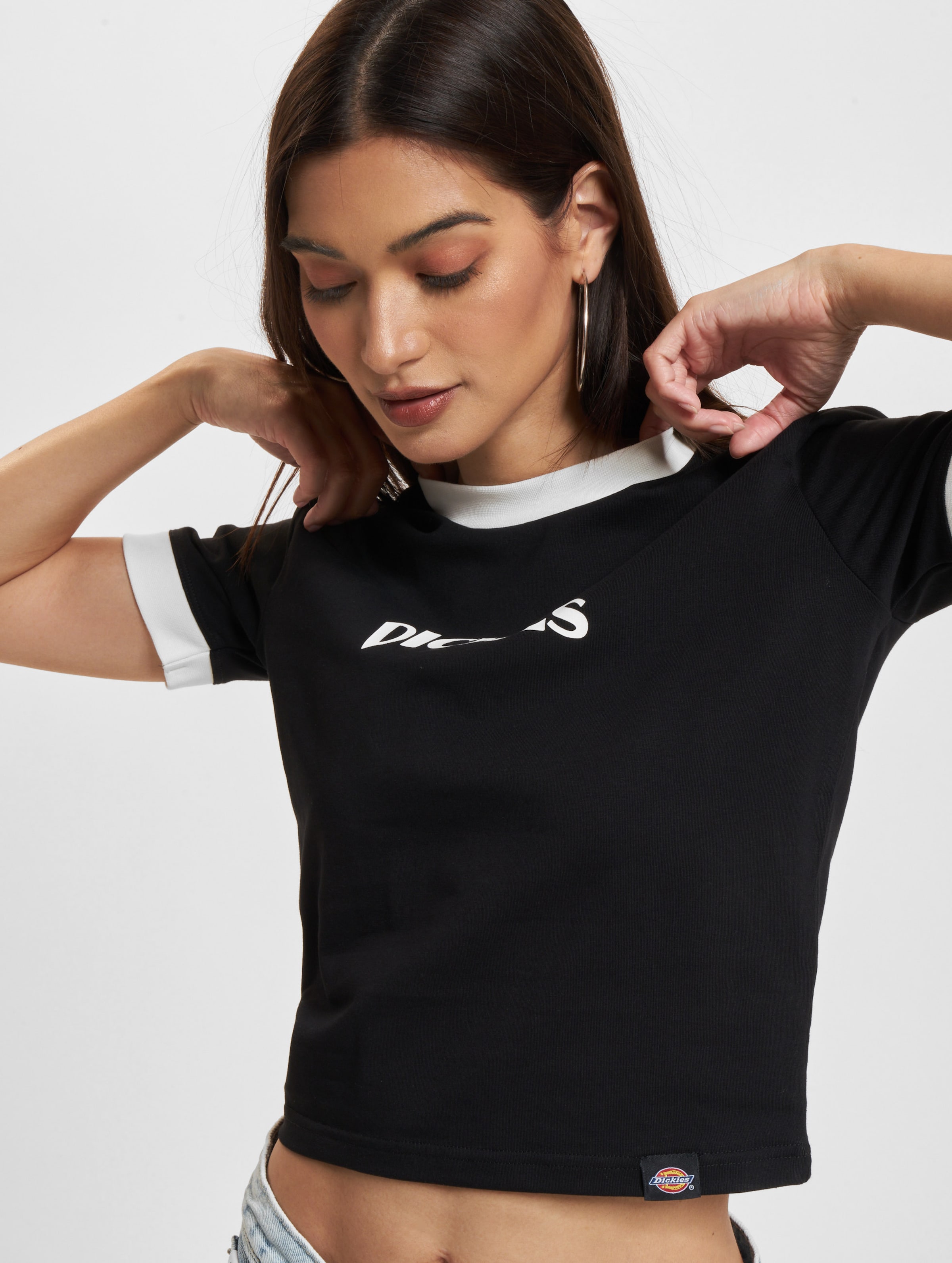 Dickies Herndon Ringer Kurzarm T-Shirts Vrouwen op kleur zwart, Maat XL