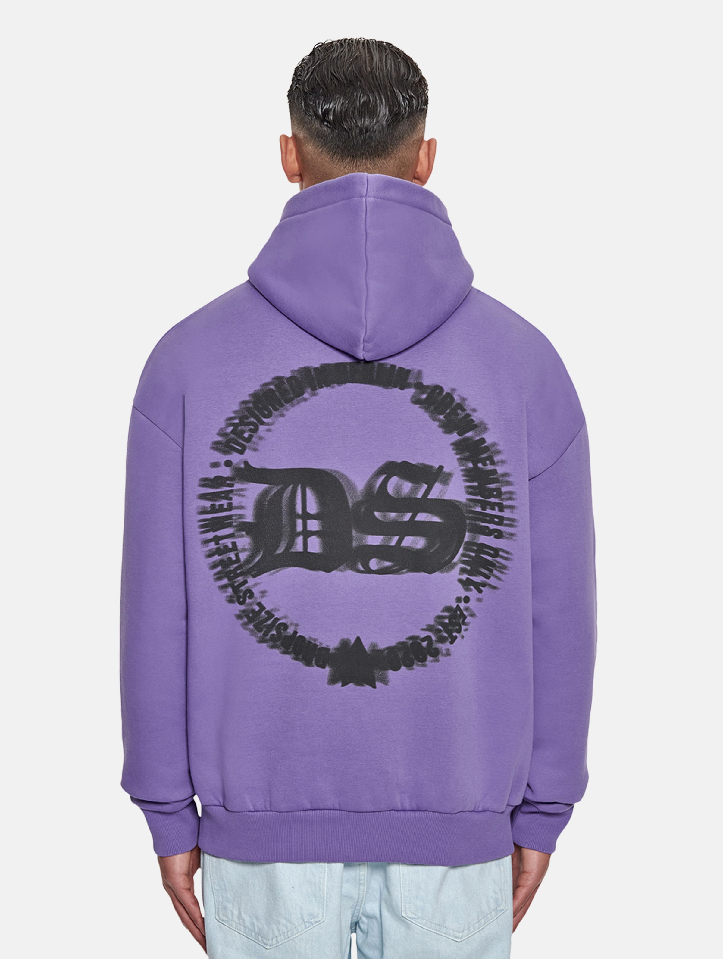 Dropsize Heavy Oversize Blurred Logo Hoodie op kleur violet, Maat XS