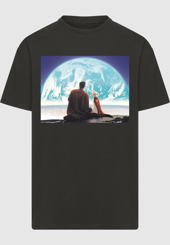 Superman Looking At Earth Krypto Cape Heavy Oversize Tee-2