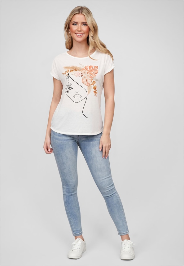 Cloud5ive Damen Viskose T-Shirt mit Floral Silhouette Face Print-5