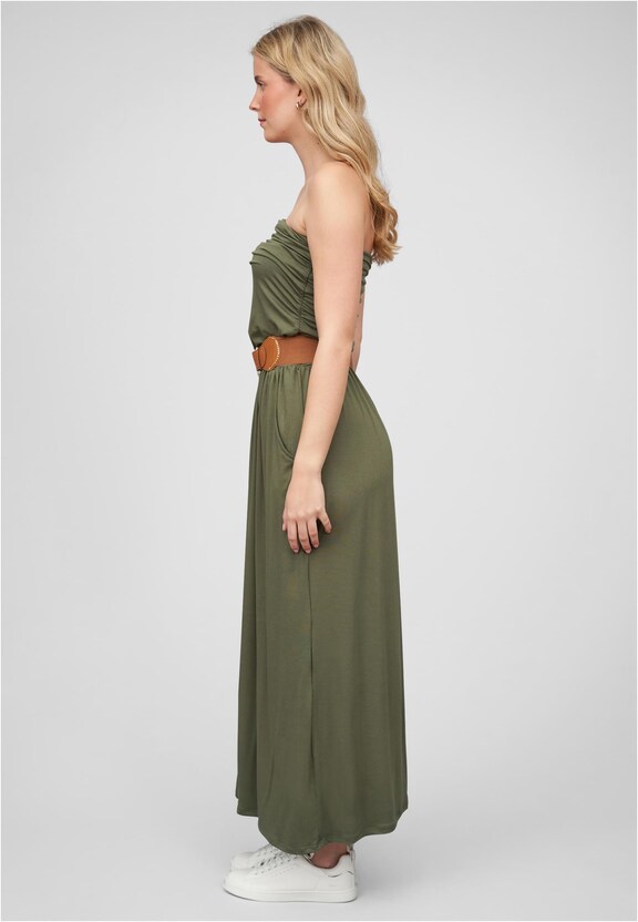 Cloud5ive Damen Longform Bandeau Kleid mit 2-Pockets Gürtel-2