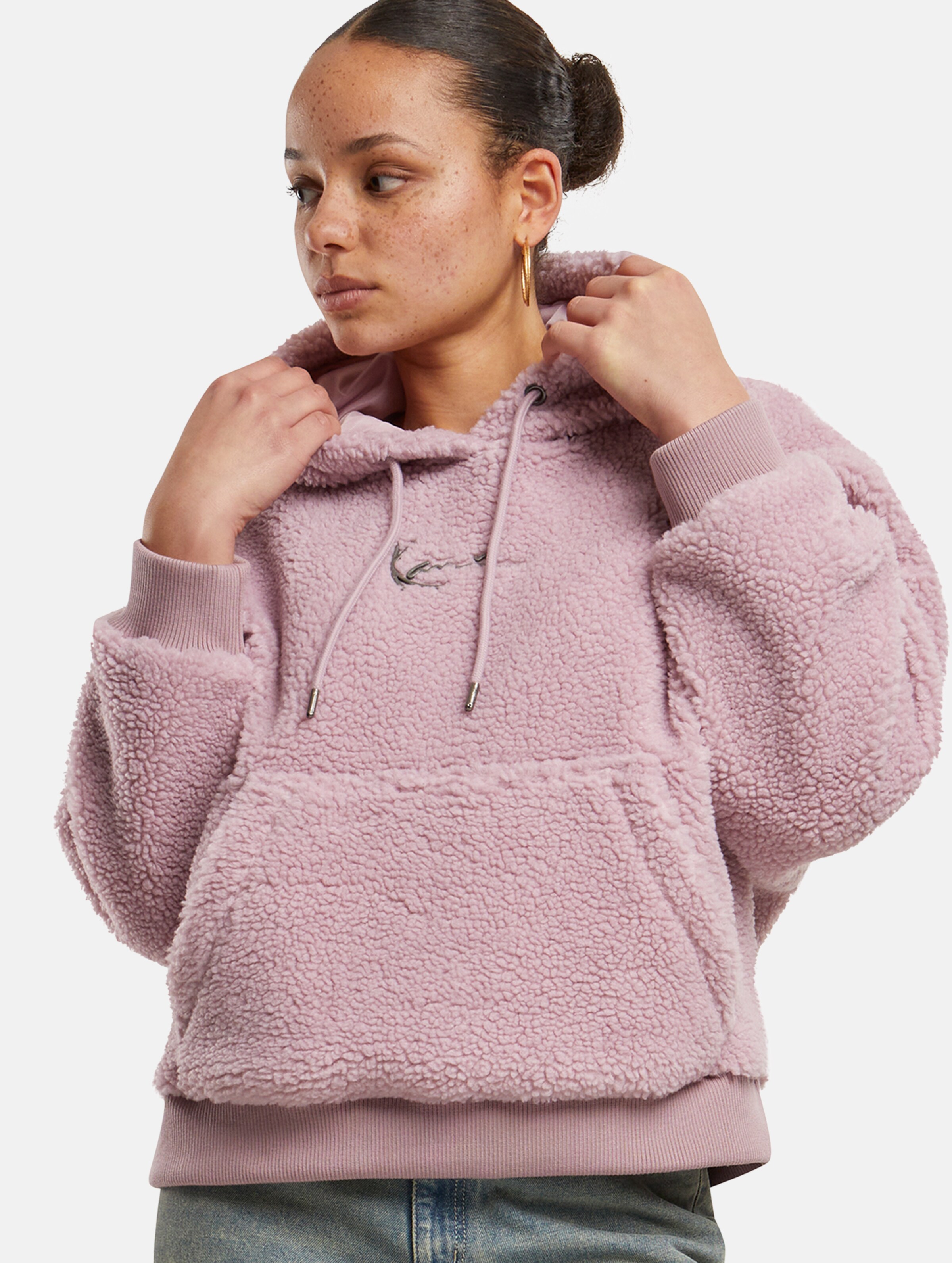 Karl Kani Metal Signature Teddy Oversized Hoodie op kleur roze, Maat XXS